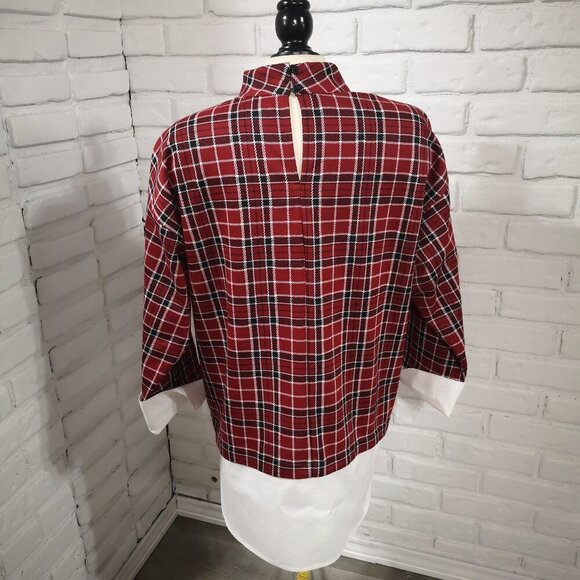 Cleo Petites Ladies Size XL Red Black & White Plaid Tunic Length Fooler Top - Picture 2 of 10